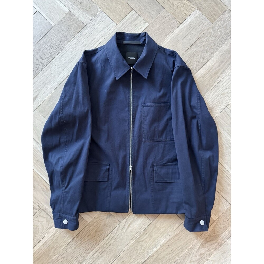 Theory Navy Cotton Spring/Fall Lampo Double Zipper Boxy Cropped Jacket MSRP $500